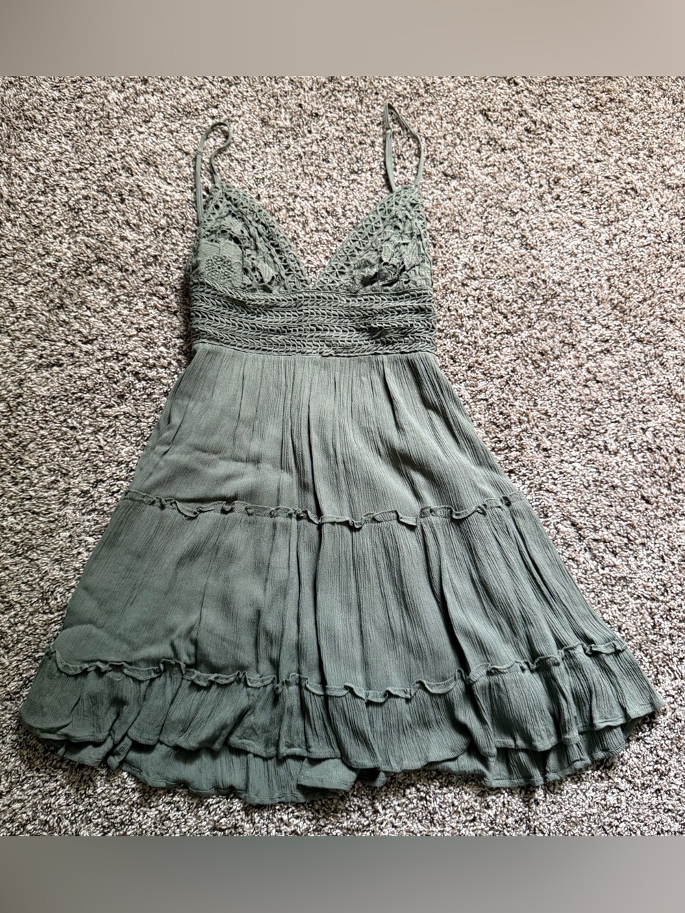 Olive Crochet Bust Pattern Mini Dress